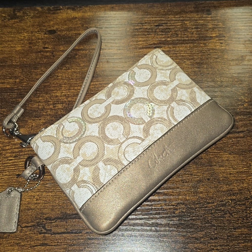 Coach shimmer bronze wristlet bag